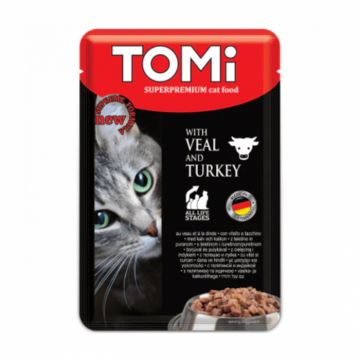Set 20 buc x 100 gr Hrana umeda pentru pisici Tomi cu vitel  curcan