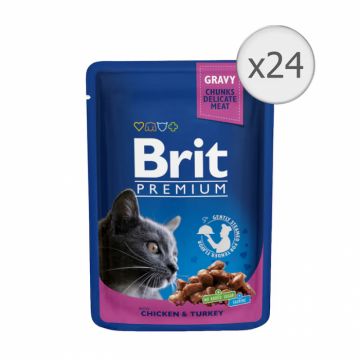 Set 24 buc x 100 gr Hrana umeda pentru pisici Brit cu pui  curcan