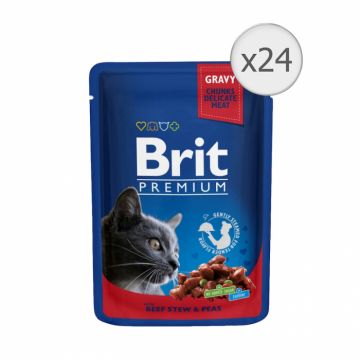Set 24 buc x 100 gr Hrana umeda pentru pisici Brit cu vita  mazare