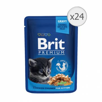 Set 24 buc x 100 gr Hrana umeda pentru pisici Brit Junior cu pui