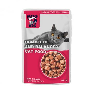 Set 24 buc x 100 gr Hrana umeda pentru pisici Miss Kis cu vitel