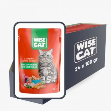 Set 24 buc x 100 gr Hrana umeda pentru pisici Wise cu tocana de pui  legume