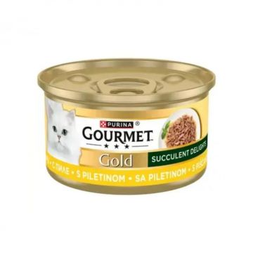 Set 24 buc x 85 gr Hrana umeda pentru pisici Gourmet Gold Succulent Delights cu pui
