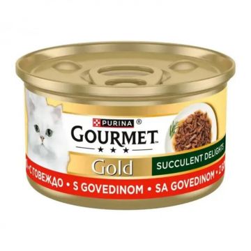 Set 24 buc x 85 gr Hrana umeda pentru pisici Gourmet Gold Succulent Delights cu vita