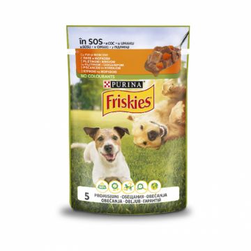 Set 26 buc x 85 gr Hrana umeda pentru caini Friskies adult cu pui  morcov