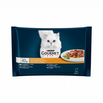 Set 4 buc x 85 gr Hrana umeda pentru pisici Gourmet Perle cu miel, rata, ton  curcan