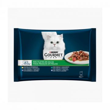 Set 4 buc x 85 gr Hrana umeda pentru pisici Gourmet Perle cu pui vita, curcan miel ,vitel rata, iepure  vanat