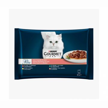 Set 4 buc x 85 gr Hrana umeda pentru pisici Gourmet Perle cu vita, pui, iepure  somon