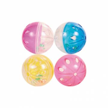 Set 4 mingi din plastic cu zornaitoare pentru pisici 4,5 cm