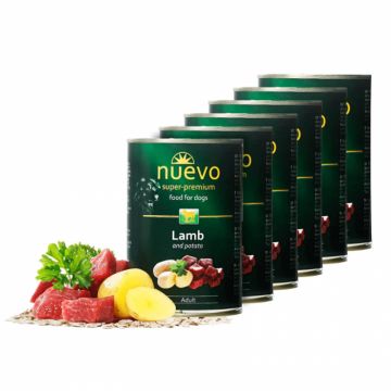Set 6 buc x 400 gr Conserve pentru caini Nuevo cu miel  cartofi