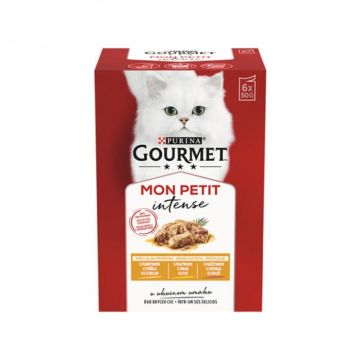 Set 6 buc x 50 gr Hrana umeda pentru pisici Gourmet Mon Petit cu pui , rata  curcan