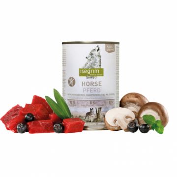 Conserva pentru caini Isegrim Adult Horse cu carne de cal  ciuperci 400 gr