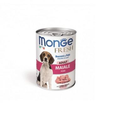 Conserva pentru caini Monge Fresh Chunks Adult cu porc 400 gr