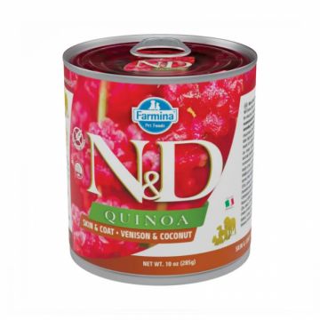 Conserva pentru caini ND Quinoa Skin  Coat cu vanat  cocos 285 gr