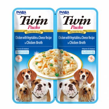 Hrana umeda pentru caini Churu Twin cu pui, legume  branza in supa de pui 2 x 40 gr