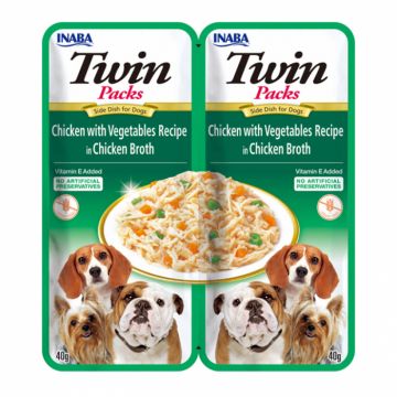 Hrana umeda pentru caini Churu Twin cu pui  legume in supa de pui 2 x 40 gr