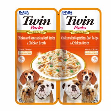 Hrana umeda pentru caini Churu Twin cu pui, legume  vita in supa de pui 2 x 40 gr