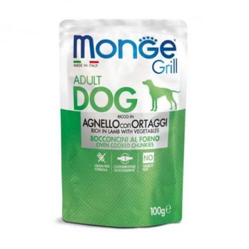 Hrana umeda pentru caini Monge Grill Chunkies Adult cu miel 100 gr