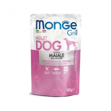 Hrana umeda pentru caini Monge Grill Chunkies Adult cu porc 100 gr