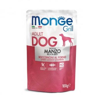 Hrana umeda pentru caini Monge Grill Chunkies Adult cu vita 100 gr