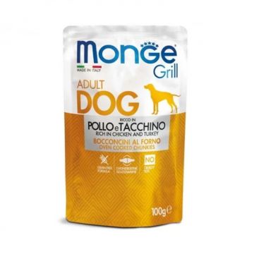 Hrana umeda pentru caini Monge Grill Chunkies cu pui  curcan 100 gr