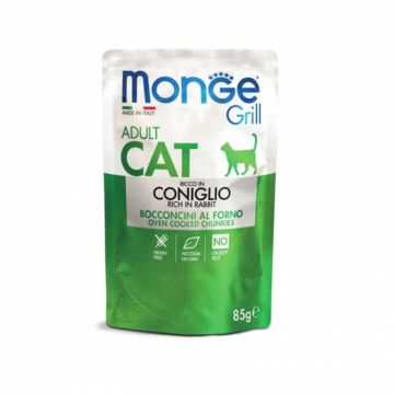 Hrana umeda pentru pisici Monge Grill Chunkies cu iepure 85 gr
