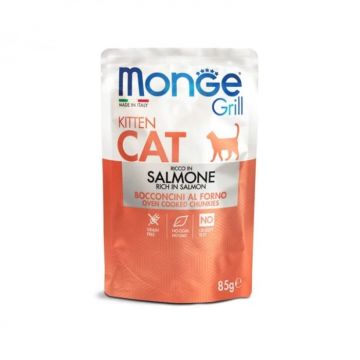 Hrana umeda pentru pisici Monge Grill Chunkies Kitten cu somon 85 gr