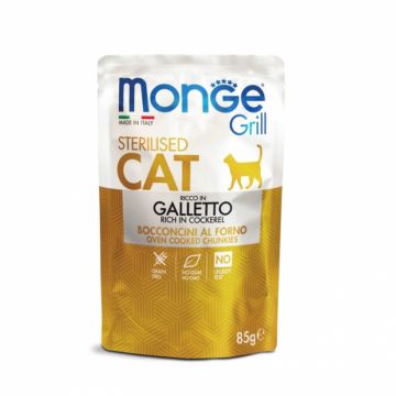 Hrana umeda pentru pisici Monge Grill Chunkies Sterilised cu cocos 85 gr