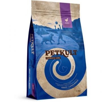 Hrana uscata caini, Petkult Probiotic Care Adult, talie mare, rata, 8 kg ieftina