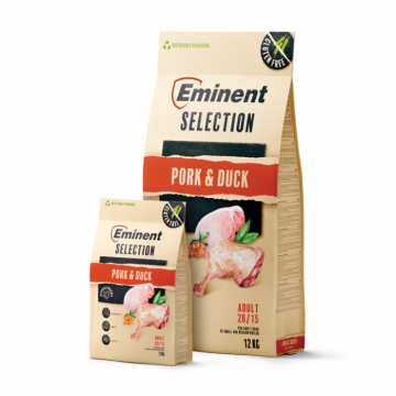 Hrana uscata pentru caini Eminent Selection Adult, Porc si rata, Gluten free, 28 15, 12kg