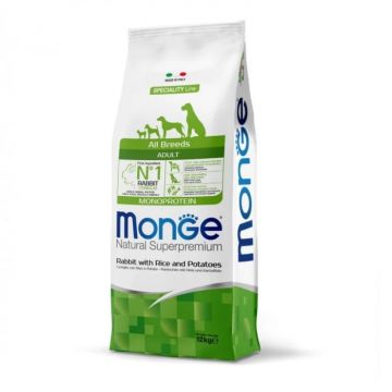 Hrana uscata pentru caini Monge Natural Superpremium Adult cu iepure 12 kg