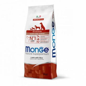 Hrana uscata pentru caini Monge Natural Superpremium Puppy  Junior All Breeds cu miel 12 kg
