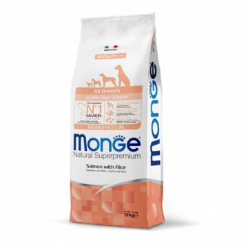 Hrana uscata pentru caini Monge Natural Superpremium Puppy  Junior All Breeds cu somon 12 kg