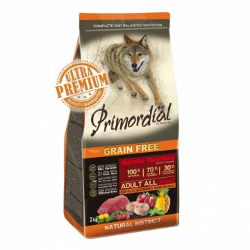 Hrana uscata pentru caini Primordial Grain-Free Adult cu bivol  macrou 2 kg