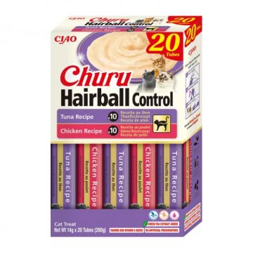 Recompense pentru pisici Churu Hairball Control cu pui  ton 20 tubes