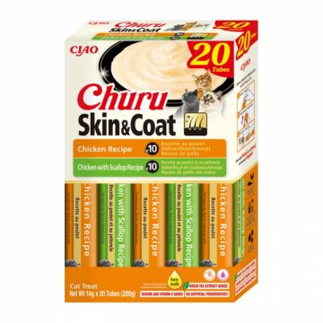 Recompense pentru pisici Churu Skin  Coat cu pui  scoici 20 tubes