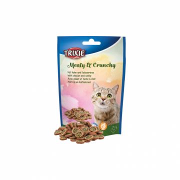 Recompense pentru pisici Meaty  Crunchy cu pui  catnip 50 gr