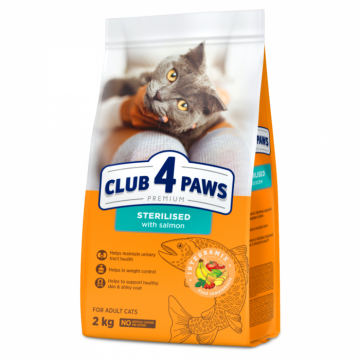 Club 4 Paws, Hrana uscata pisici sterilizate, cu somon, 2kg