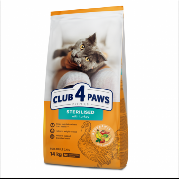 Club 4 Paws, Hrana uscata pisici sterilizate, curcan, 14kg