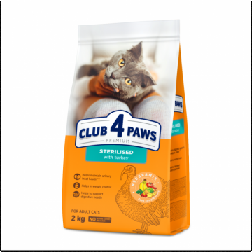 Club 4 Paws, Hrana uscata pisici sterilizate, curcan, 2kg