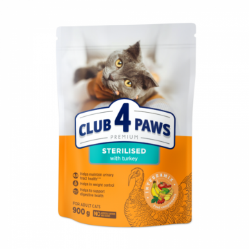 Club 4 Paws, Hrana uscata pisici sterilizate, curcan, 900g