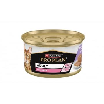 Conserva hrana umeda pisici, Pro Plan Delicate cu Curcan, 85 g