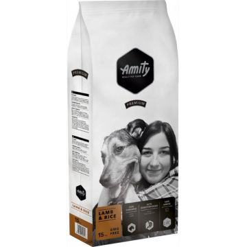 Hrana uscata pentru caini Amity Premium Adult, Miel si orez 15 kg
