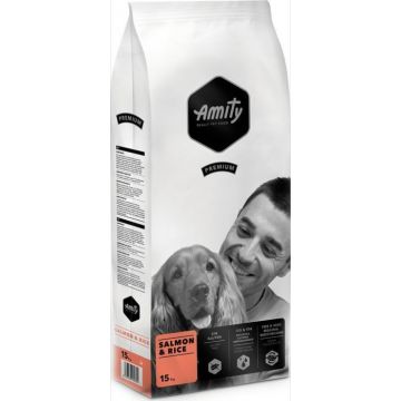 Hrana uscata pentru caini Amity Premium Adult, Somon si orez 15 kg