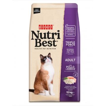 Hrana uscata pentru pisici adulte Nutribest Cat Adult, Pui si Orez, 15 kg
