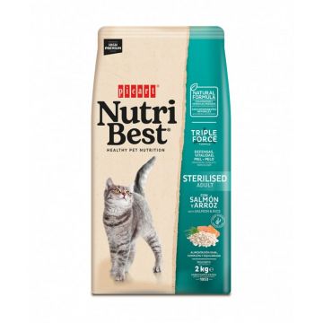 Hrana uscata pentru pisici adulte Nutribest Cat Adult Sterilised Somon si Orez, 2 kg