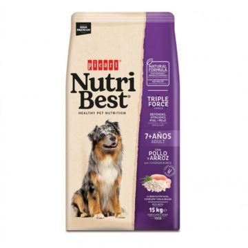 Hrana uscata premium pentru caini Nutribest Adult 7+, Pui si Orez, 15 Kg