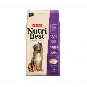 Hrana uscata premium pentru caini Nutribest Adult 7+, Pui si Orez, 3Kg