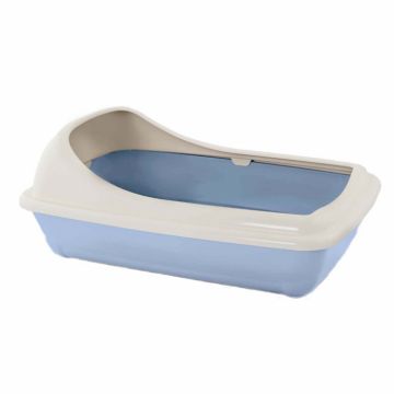 Litiera pentru pisici MPB Birba Medie cu rama detasabila, 46x35x18h cm, Albastru