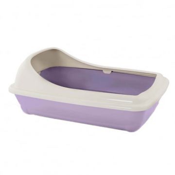 Litiera pentru pisici MPB Birba Medie cu rama detasabila, 46x35x18h cm, Lila